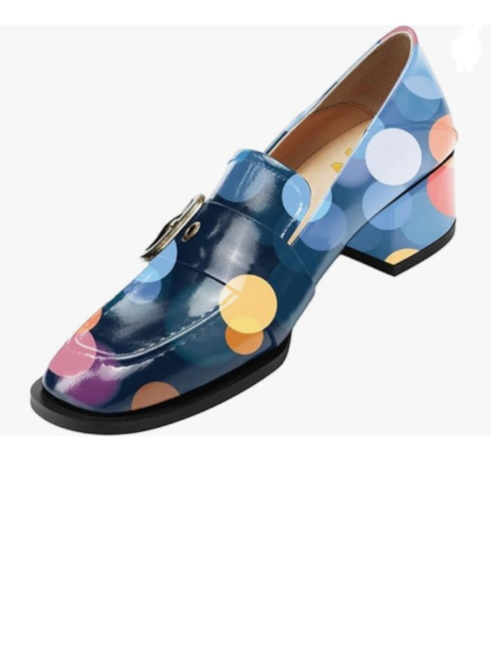 YDN Print Polka Dot Square Toe Loafers Slip on Block Low Heel Pumps Buckle Shoes